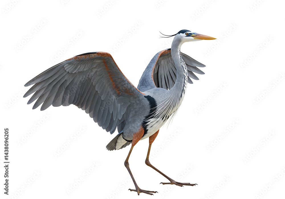 Majestic Heron Bird Standing with Open Wings on Transparent Background
Majestic Heron Bird Standing with Open Wings on Transparent Background