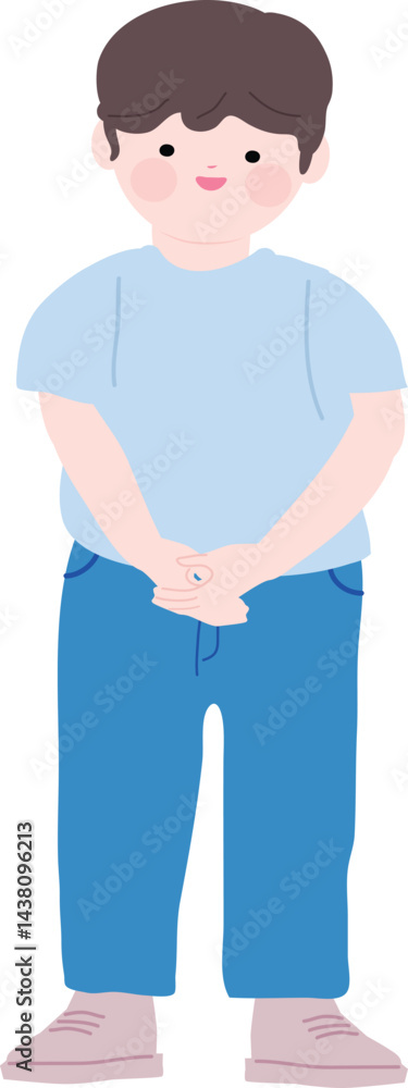 Obraz premium Shy Little Boy -Young girl kid character standing vector illustration 