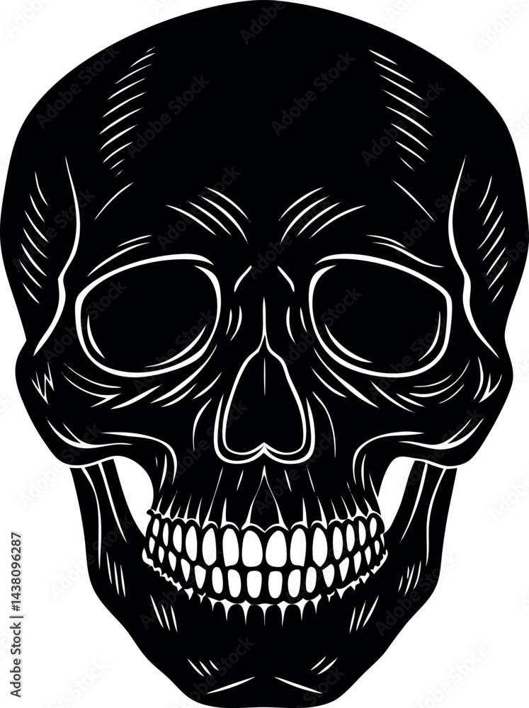 Fototapeta premium Vintage Skull Head Silhouette Vector – Simple Black Retro Bone Illustration