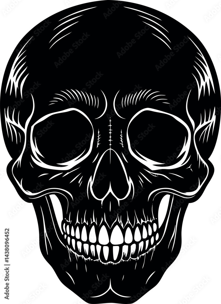 Fototapeta premium Vintage Skull Head Silhouette Vector – Simple Black Retro Bone Illustration
