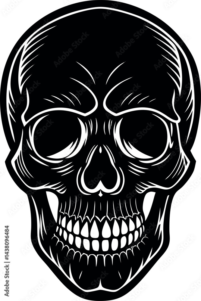 Fototapeta premium Vintage Skull Head Silhouette Vector – Simple Black Retro Bone Illustration