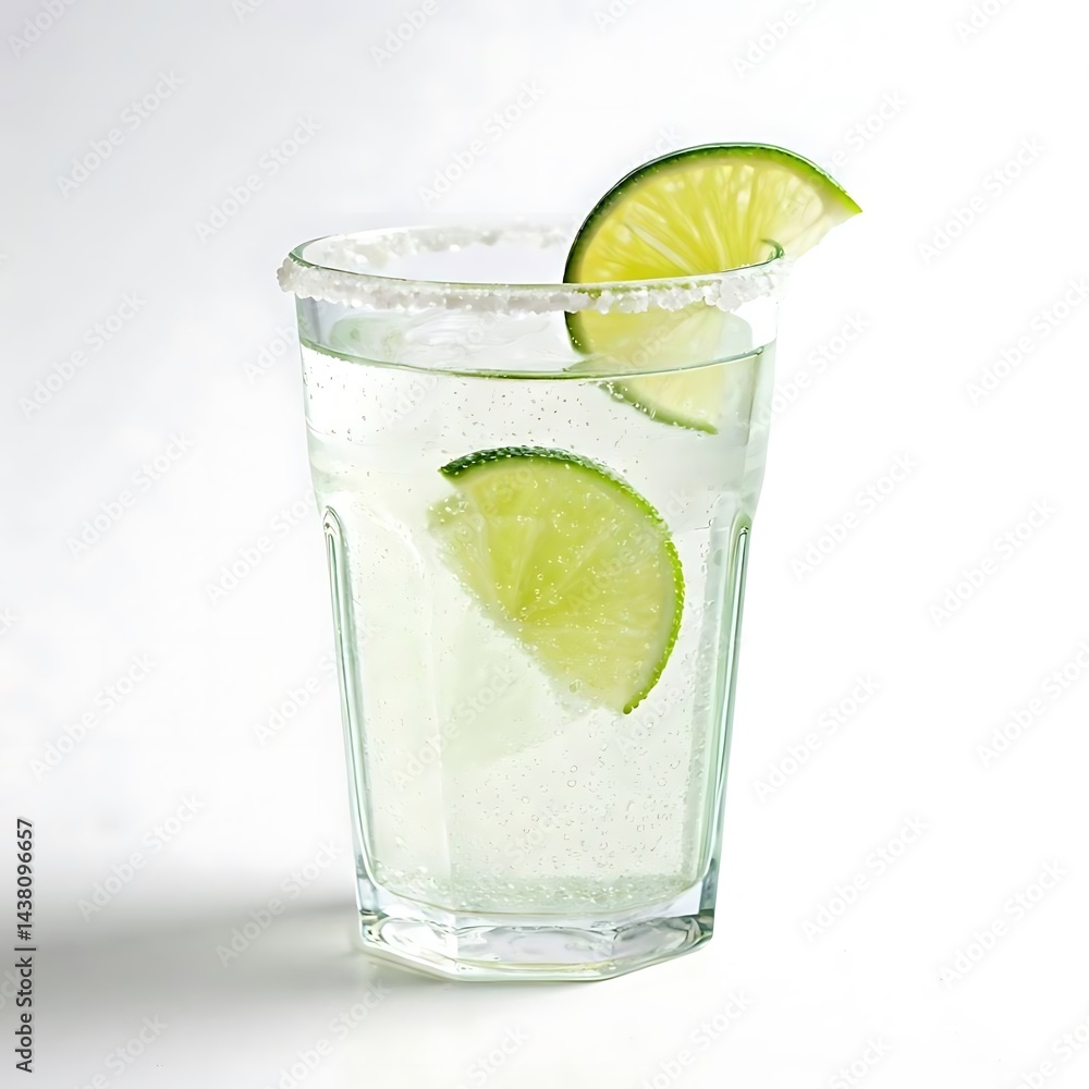 Fresh lime soda with sea salt rim white background. Fresh lime soda with sea salt rim white background.