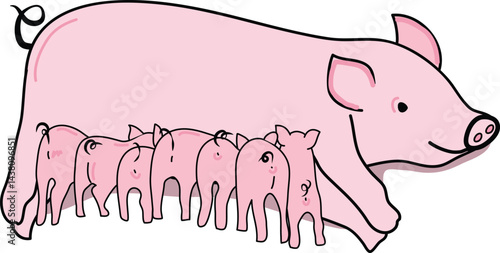 Mother Pink Pig and Piglets