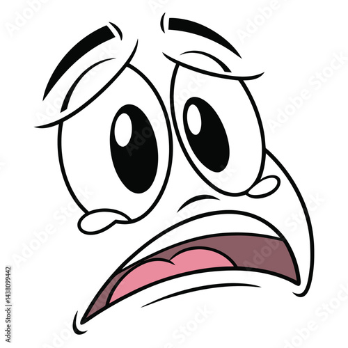 Cartoon Character Face Showing a Sad Expression with Downcast Eyes and Open Mouth