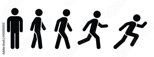 Person stand, walk and run icon. The style people standing, walking and running. Stand, walk, run symbol ilustration. Vector illustration. Editable stroke EPS 10