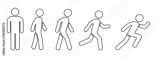 Person stand, walk and run icon. The style people standing, walking and running. Stand, walk, run symbol ilustration. Line icon editable stroke EPS 10	