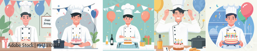 young chef character vector having birthday
