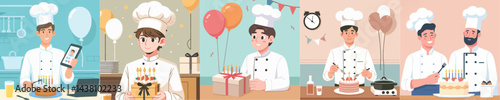 young chef character vector having birthday