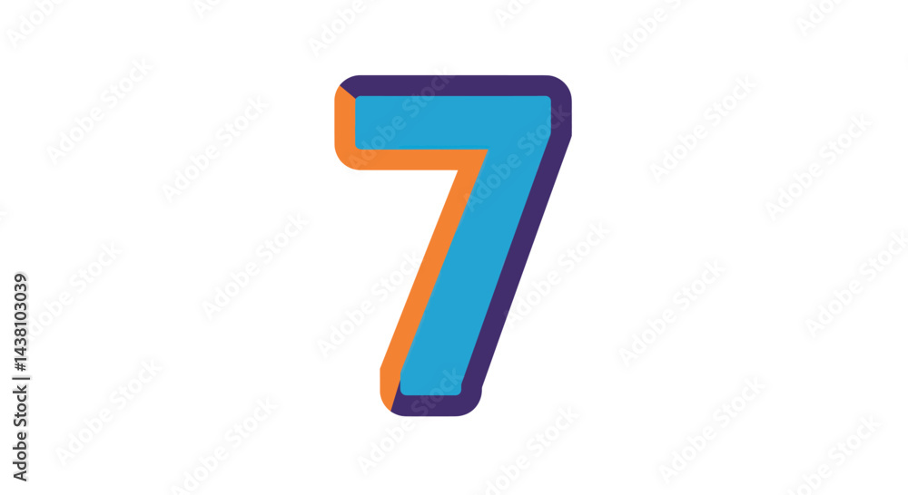 Bold Teal Number Seven with Orange and Purple Outline Bold Teal Number Seven with Orange and Purple Outline