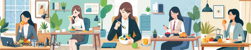 female secretary character vector having stomachache