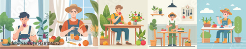 farmer character vector eating fruit