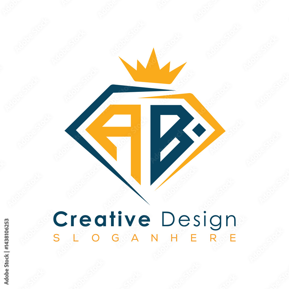 Fototapeta premium Luxury Initial Letter Monogram in Pentagon Diamond Shape with Royal Crown for Premium Branding & High-End Logo Design 