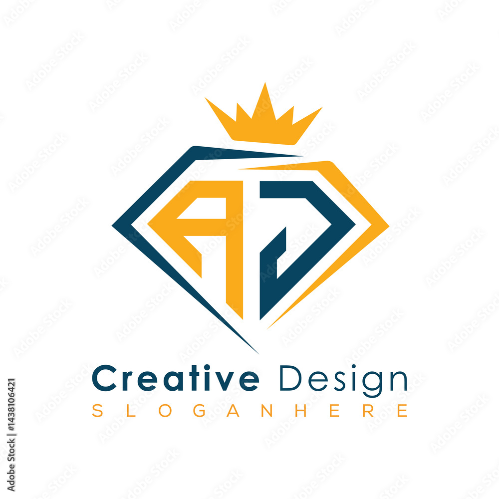 Fototapeta premium Luxury Initial Letter Monogram in Pentagon Diamond Shape with Royal Crown for Premium Branding & High-End Logo Design 