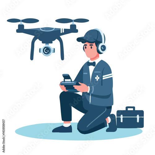 Drone Operator Illustration Modern Technology Surveillance and Film Design