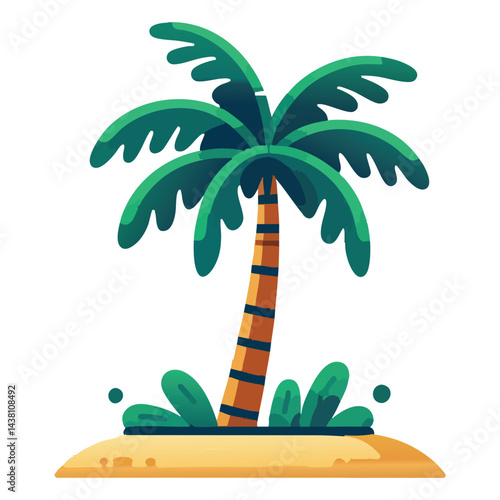 Tropical Palm Tree on Island Illustration for Vacation Getaways