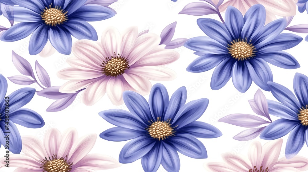Obraz premium Beautiful Blue and Purple Flowers with Delicate Petals and Leaves