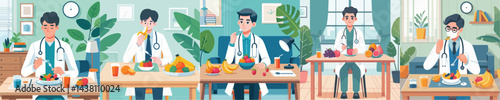 vector doctor eating fruit on the table