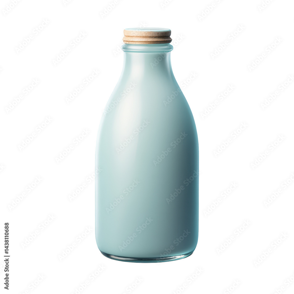 A simple glass milk bottle with a cork lid set against a soft gradient background, emphasizing the product's purity and freshness A simple glass milk bottle with a cork lid set against a soft gradient background, emphasizing the product's purity and freshness