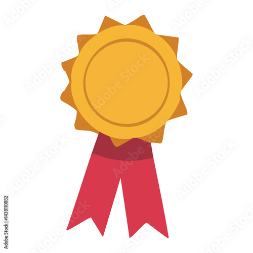 Gold medal cartoon illustration with red ribbon for achievements