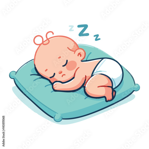 Sleeping Baby Cartoon Illustration Peaceful Nap Newborn Care Design
