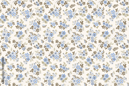 Cute floral pattern in small vintage flowers. Small light blue flowers. White background. Ditsy print. Floral seamless background. Gentle template for fashion prints. Fashion summer print. Stock 