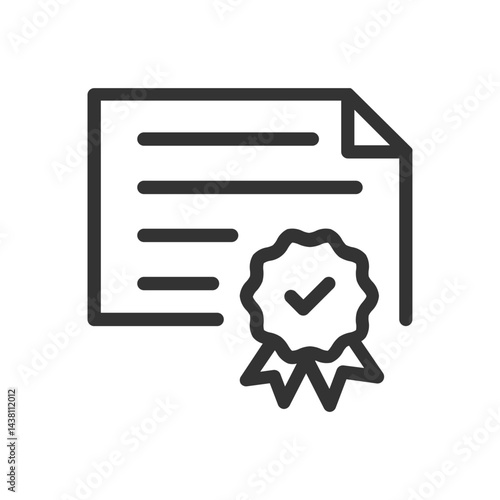 Certificate of achievement or validation icon. Certificate or document with checked badge, representing validation, achievement, certification, or guarantee