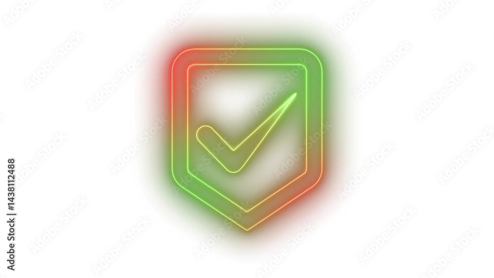 Tick Mark with Neon Glow Animation, Neon Checkmark in Shield Icon Tick Mark with Neon Glow Animation, Neon Checkmark in Shield Icon