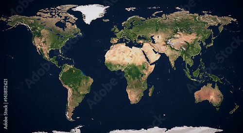 Detailed Earth Map Visualization Emphasizing Geographical Features and Diversity