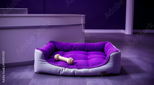 Empty Pet Bed by Reception Desk – Abandoned Chew Toy in Office