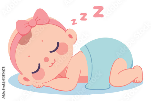Sleeping Baby Girl Sweet Dream Newborn Vector Illustration Graphic