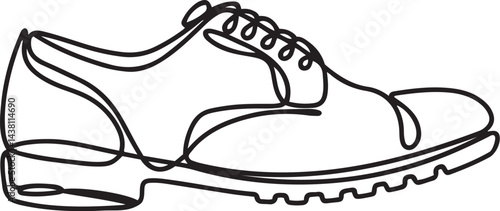 A minimalist black and white vector illustration of classic men's dress shoes with a pointed toe and narrow heel drawn in continuous line art style