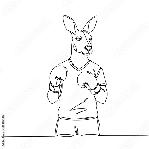 Cartoon kangaroo boxing in line drawing style on transparent background  