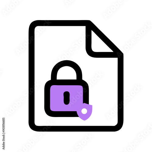 simple icon of a document with a purple lock,indicating a secured or private file for websites or blogs discussing data security,privacy,or file protection