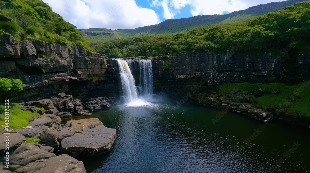 Fototapeta premium Majestic Waterfall Cascading into a Serene Pool