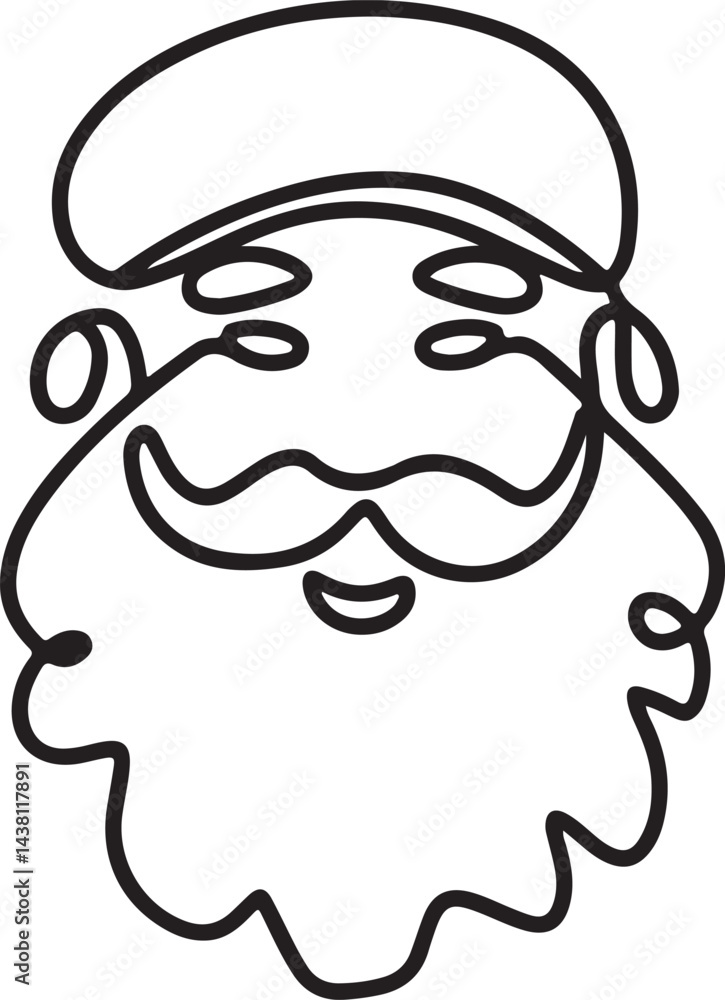 Santa face in continuous line art drawing style, featuring Santa Claus head in black linear design, isolated on a white background with festive simplicity. Santa face in continuous line art drawing style, featuring Santa Claus head in black linear design, isolated on a white background with festive simplicity.
