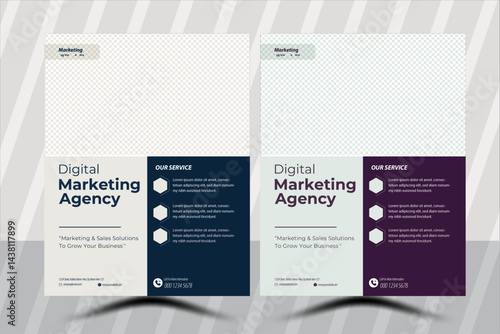  modern and creative business designs, clean minimalist corporate layouts, Set of 2 colorful A4 flyer templates,