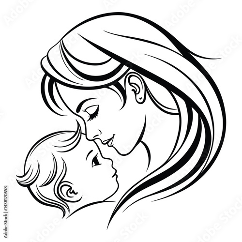 Mother and baby illustration in black and white vector art affectionate mother love