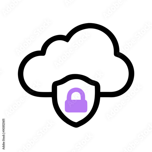 simple icon of a cloud with a padlock in front, indicating secure cloud computing and data protection. Use for tech blogs and cybersecurity websites.