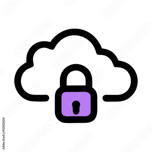 simple icon of a cloud with a padlock in front, indicating secure cloud computing and data protection. Use for tech blogs and cybersecurity websites.