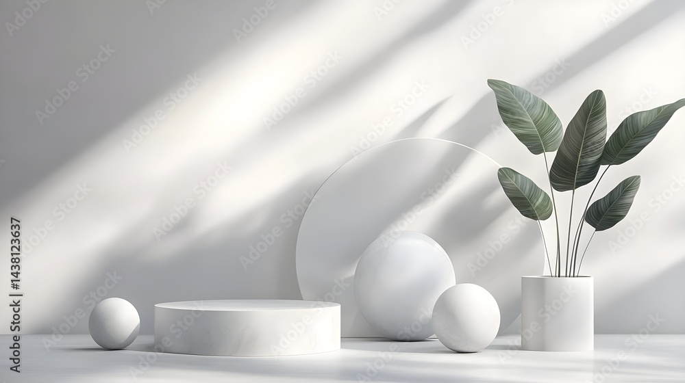 Sleek 3D Podium with Soft Lighting and Greenery in Minimalist Setting Sleek 3D Podium with Soft Lighting and Greenery in Minimalist Setting