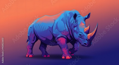 Stylized Rhino Illustration with Vibrant Gradient Background in Pop Art Style