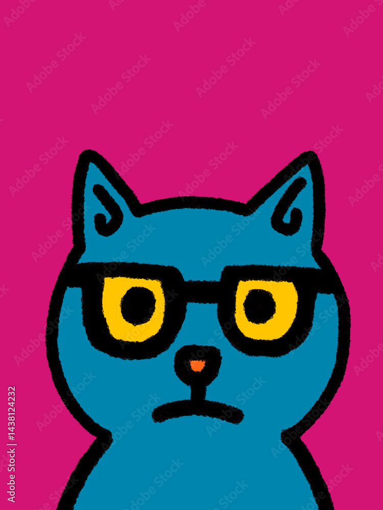 Fototapeta premium Cat hand drawn art - canvas print art - wall decoration - colorful cat - kids book - cat expression