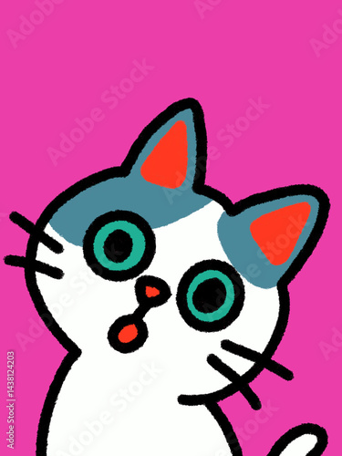Cat hand drawn art - canvas print art - wall decoration - colorful cat - kids book - cat expression
