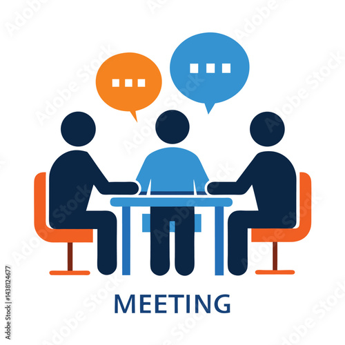 People Discussing Ideas at Table with Speech Bubbles, Business Teamwork Concept