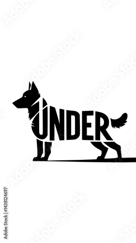 Underdog Typography Logo – German Shepherd Silhouette Word Art on White Background Generative AI