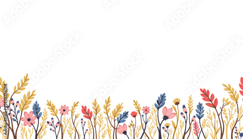 Colorful spring flowers in minimal line art style, seasonal celebration