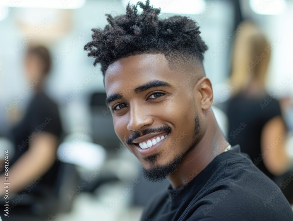 A cheerful barber in a barbershop, posing for the camera. A cheerful barber in a barbershop, posing for the camera.