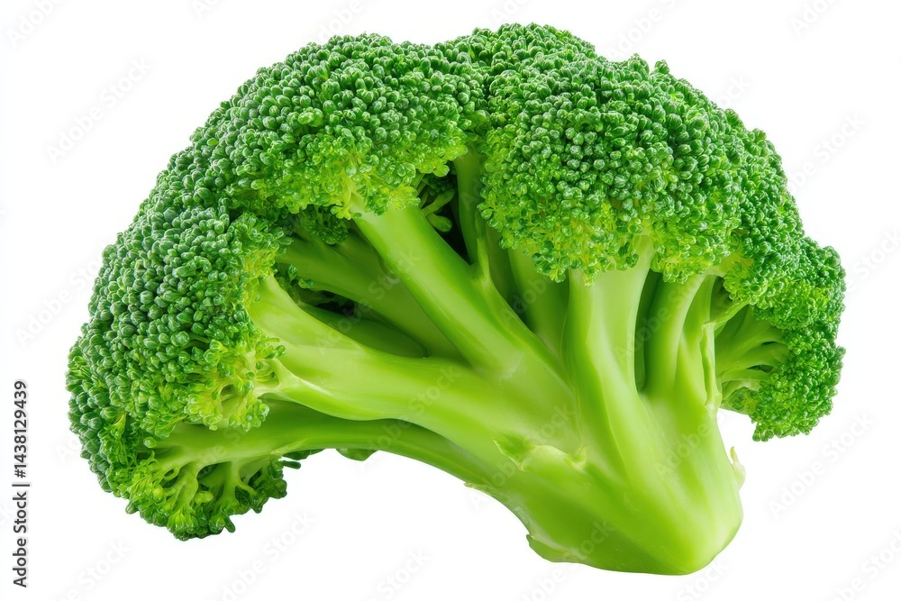 Fresh broccoli floret placed centrally in full view with vivid green detail against light backdrop showing botanical structure in clear high contrast stock image Fresh broccoli floret placed centrally in full view with vivid green detail against light backdrop showing botanical structure in clear high contrast stock image