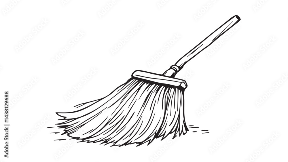Naklejka premium Broom line art