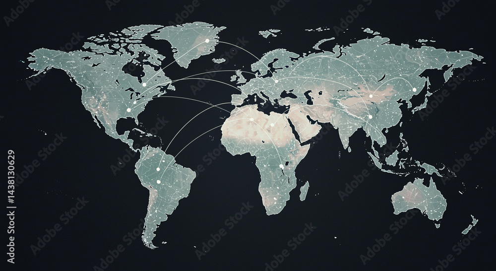 Fototapeta premium Global Network Connections World Map Visualization of Interconnectedness